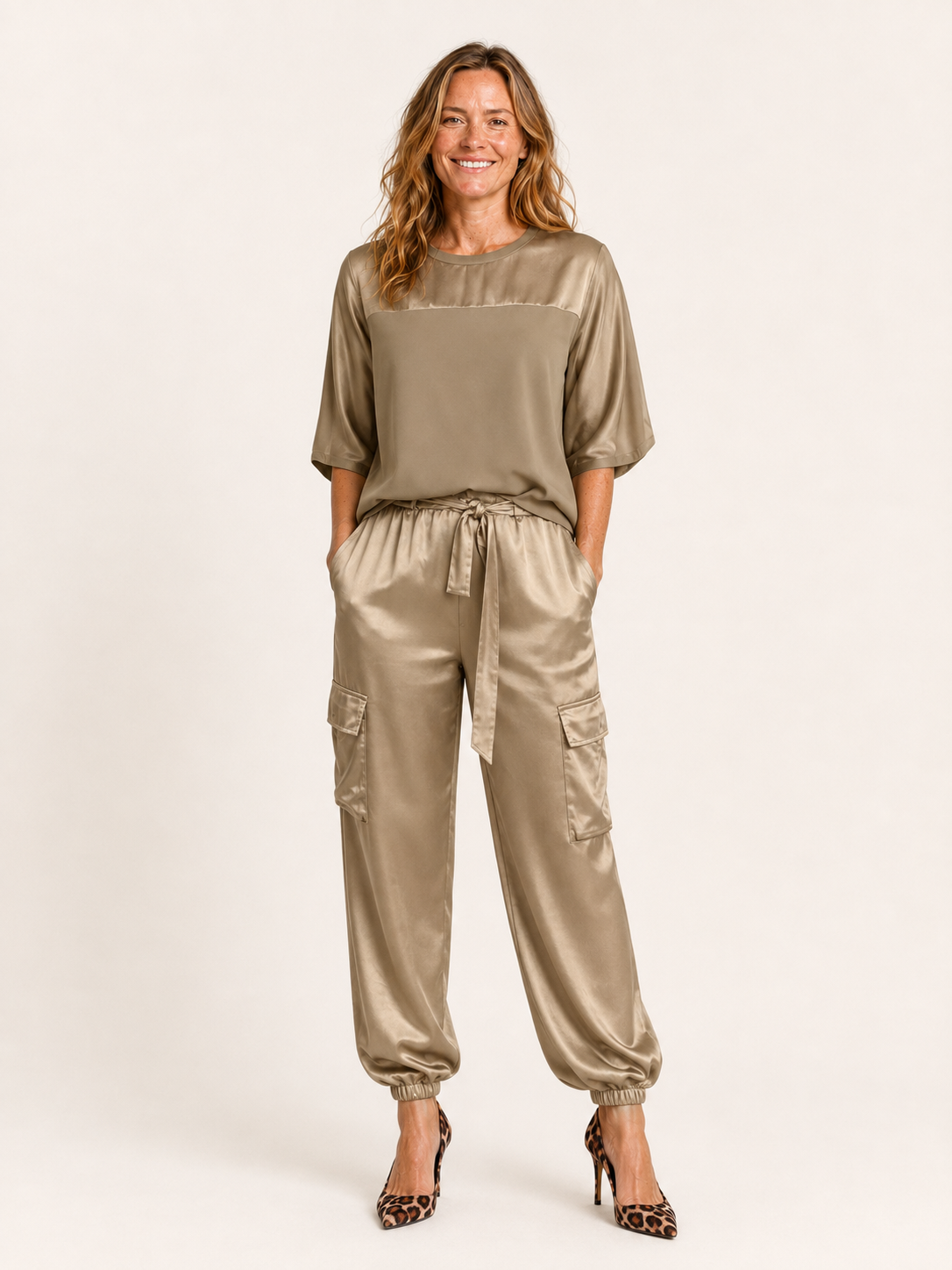 Saskia | Women's Satin Cargo Pants Two Piece Co Ord Set