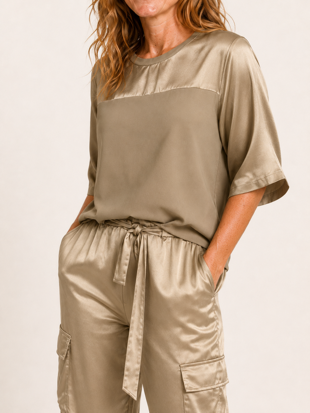 Saskia | Women's Satin Cargo Pants Two Piece Co Ord Set