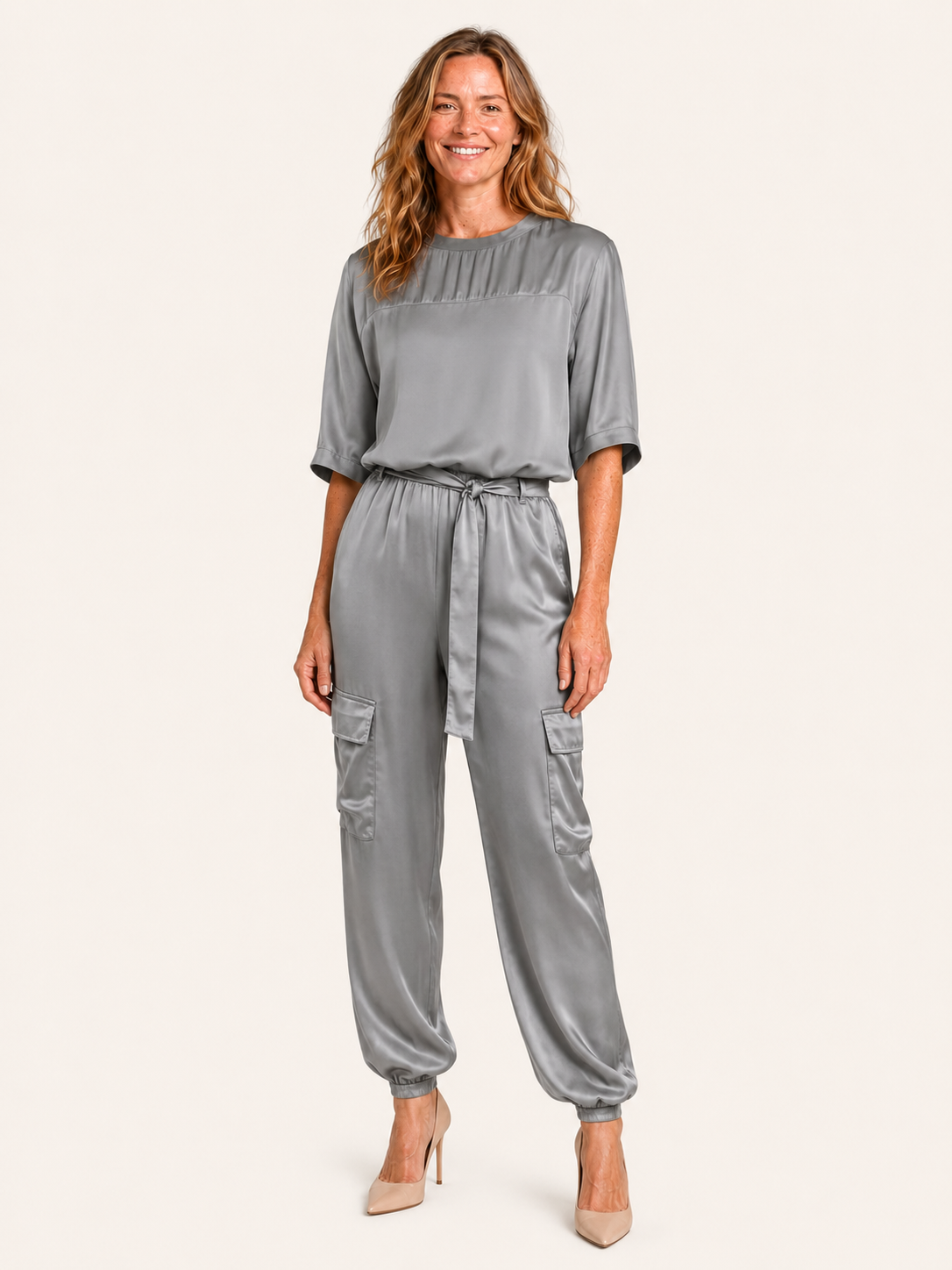 Saskia | Women's Satin Cargo Pants Two Piece Co Ord Set
