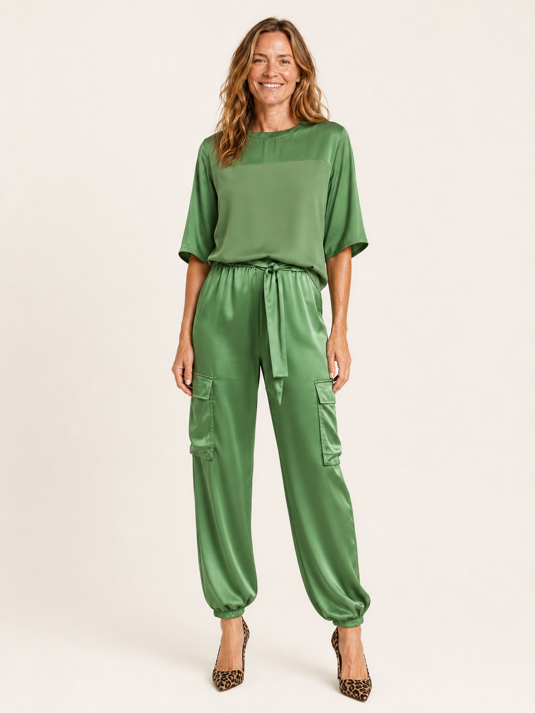 Saskia | Women's Satin Cargo Pants Two Piece Co Ord Set