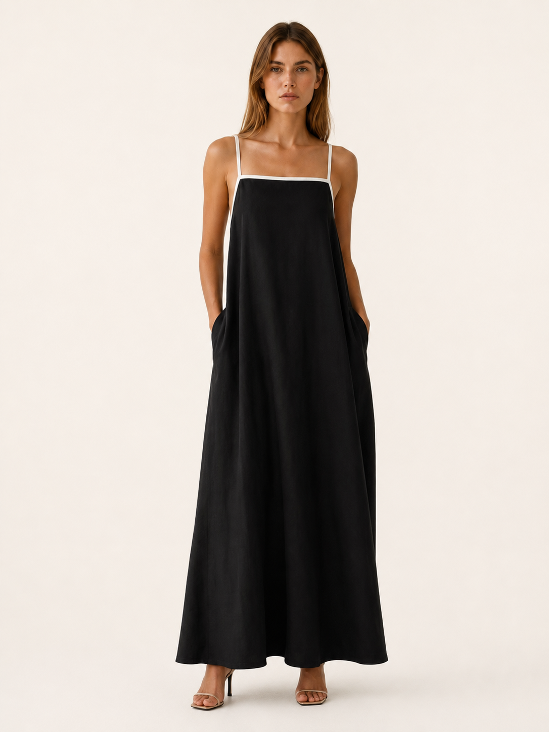 Saylor | Black Maxi Dress with Square Neck Tie Back Detail