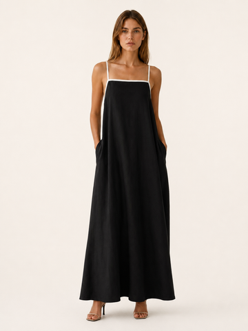 Saylor | Black Maxi Dress with Square Neck Tie Back Detail