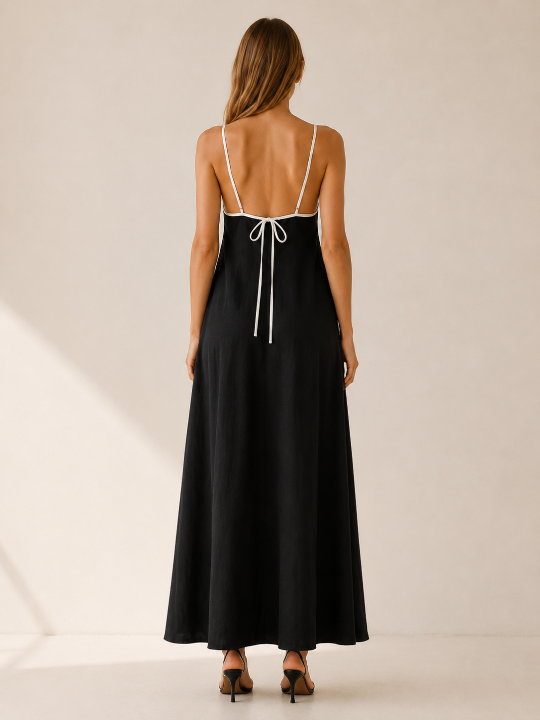 Saylor | Black Maxi Dress with Square Neck Tie Back Detail
