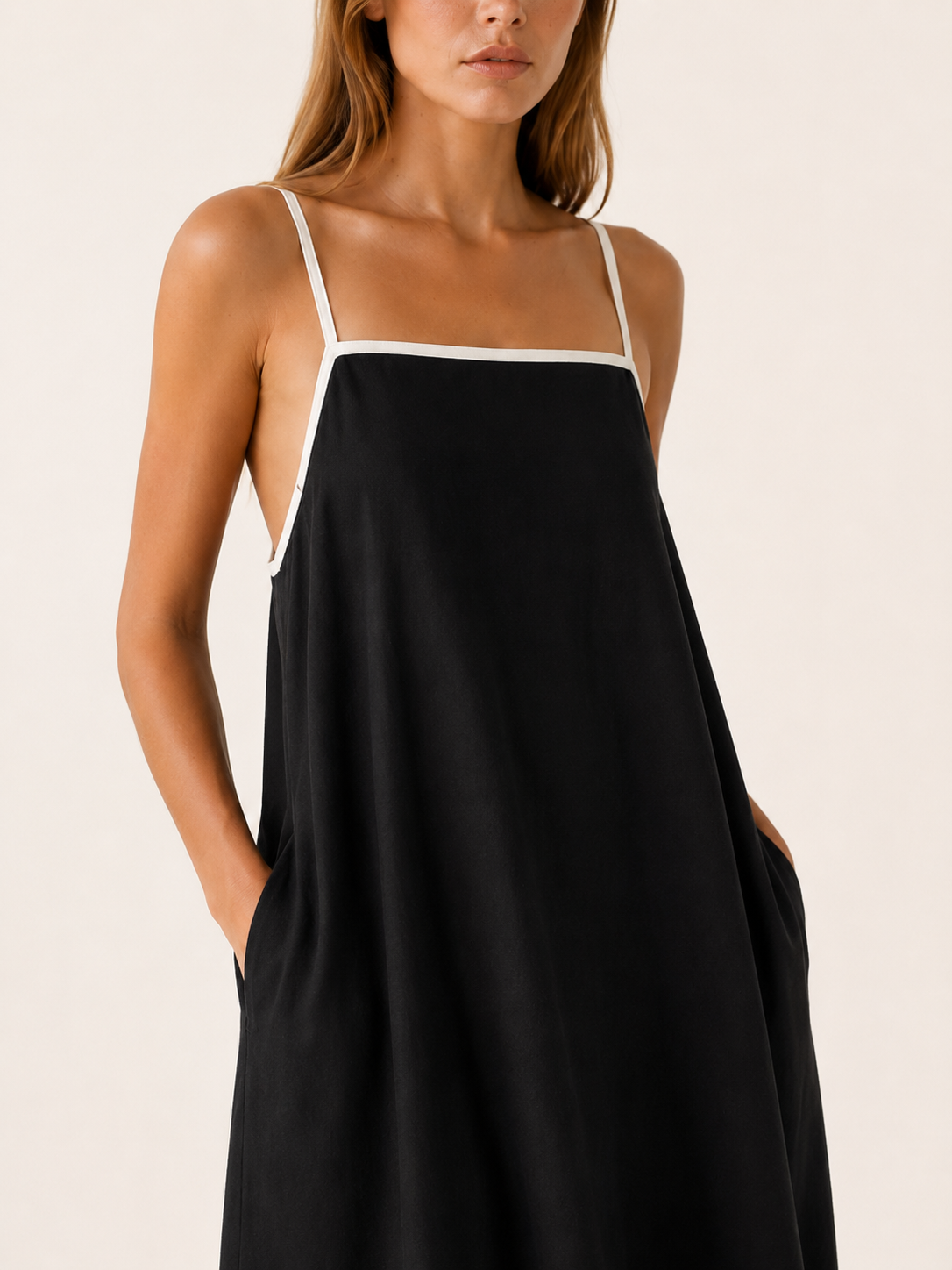 Saylor | Black Maxi Dress with Square Neck Tie Back Detail