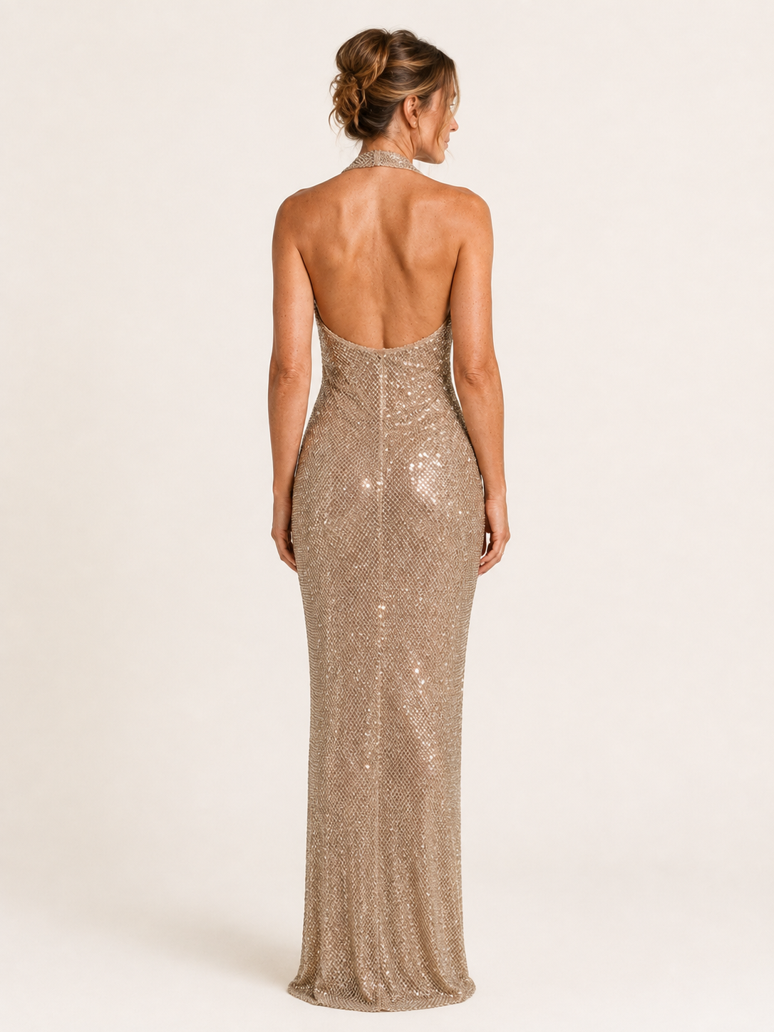 Selena | Women's Sequin Halter Open Back Evening Maxi Dress