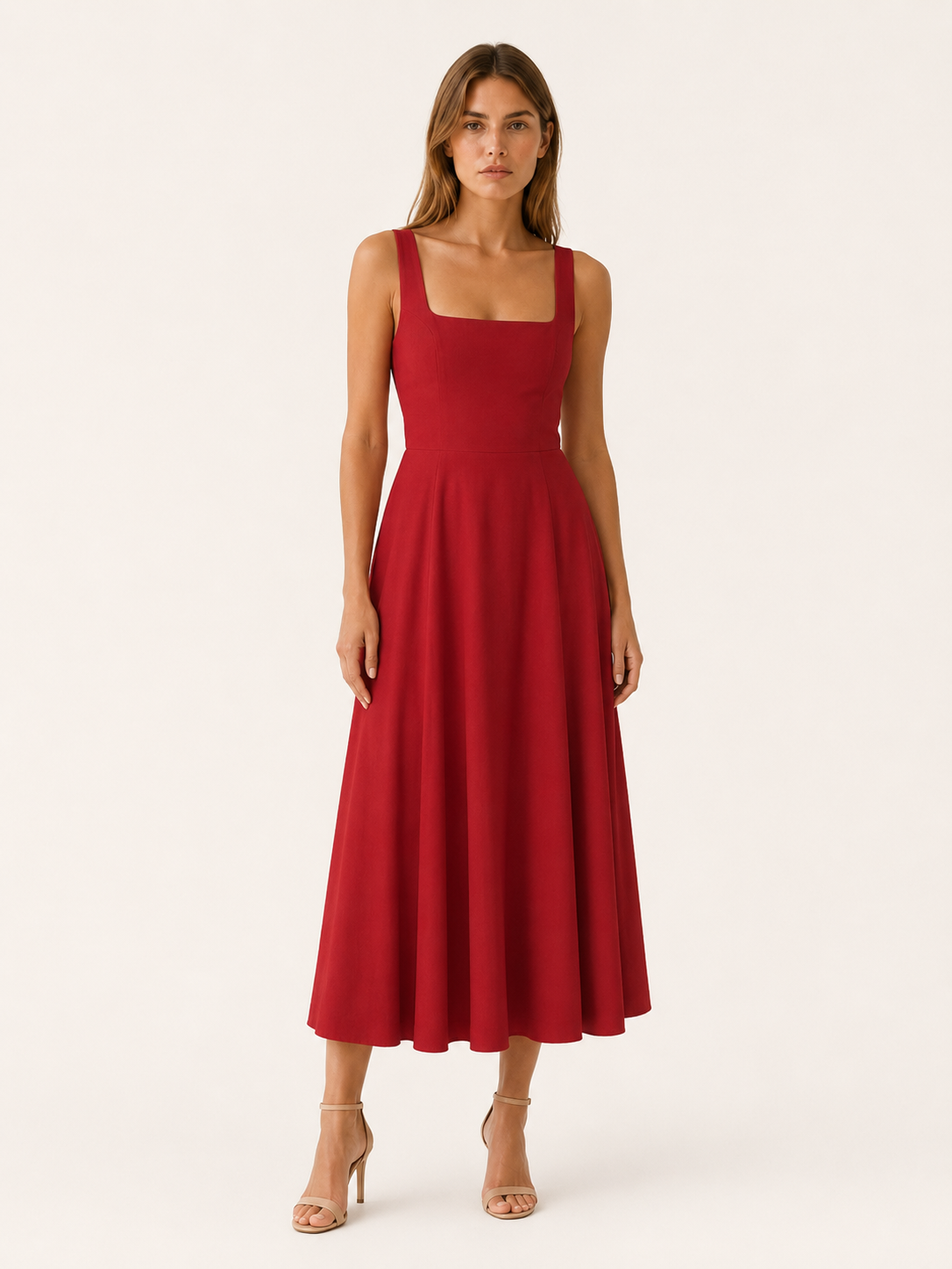 Selina | Square Neck Midi Dress with Wide Straps