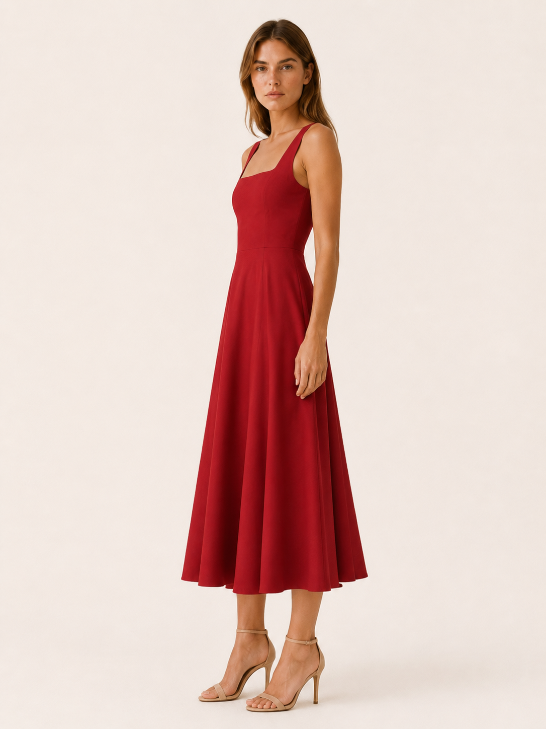 Selina | Square Neck Midi Dress with Wide Straps