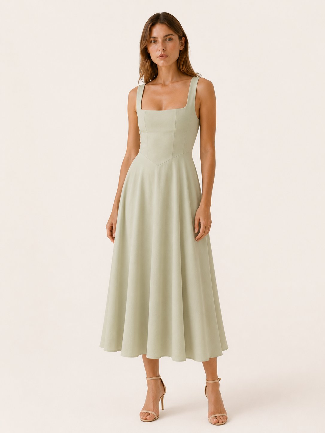 Selina | Square Neck Midi Dress with Wide Straps