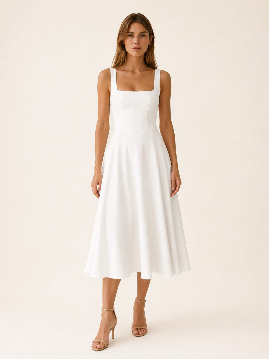 Selina | Square Neck Midi Dress with Wide Straps