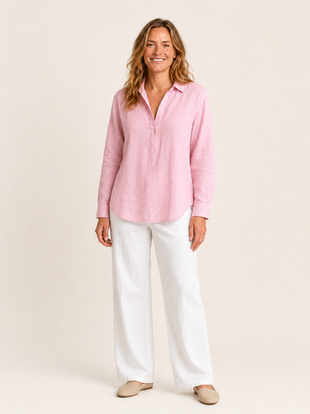 Selma | Women's Relaxed Linen Blend Long Sleeve Shirt