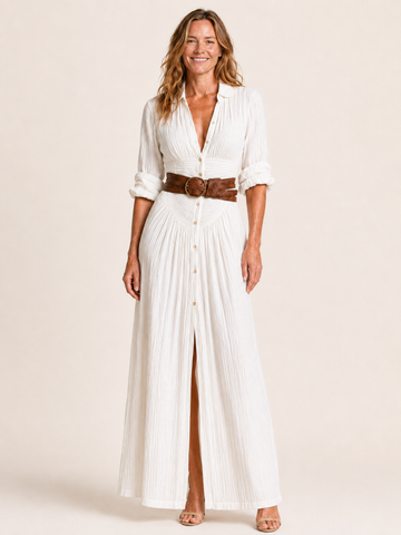 Severine | Women's Button Front Ruched Waist Summer Maxi Dress