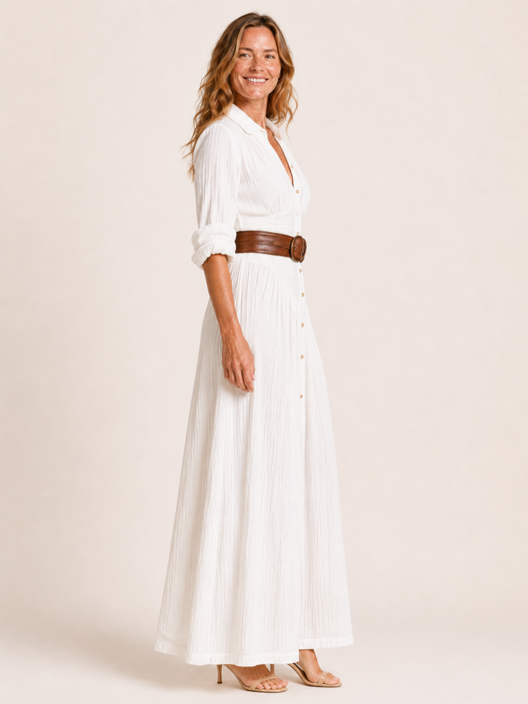 Severine | Women's Button Front Ruched Waist Summer Maxi Dress