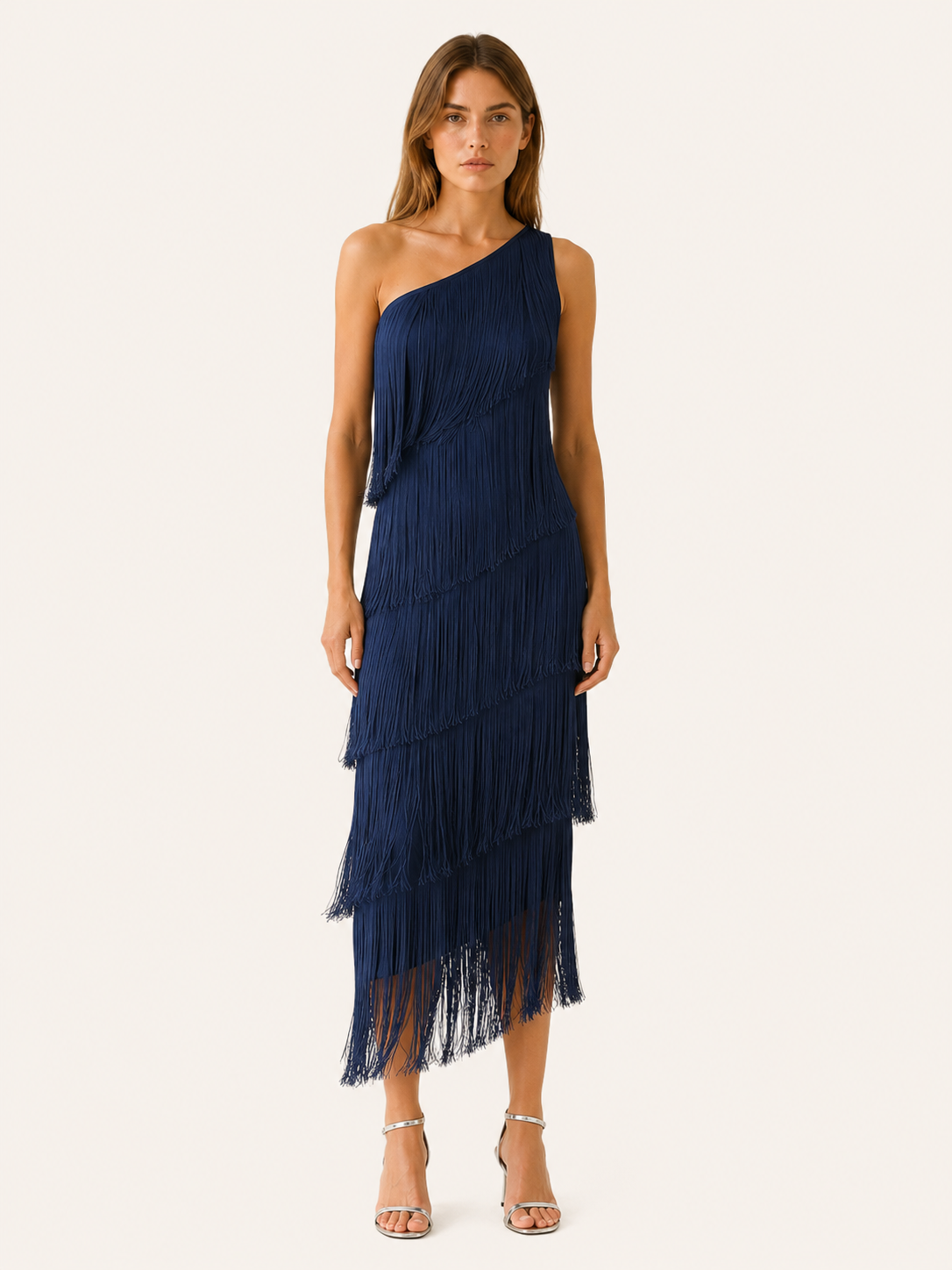 Simona | One Shoulder Fringe Midi Dress