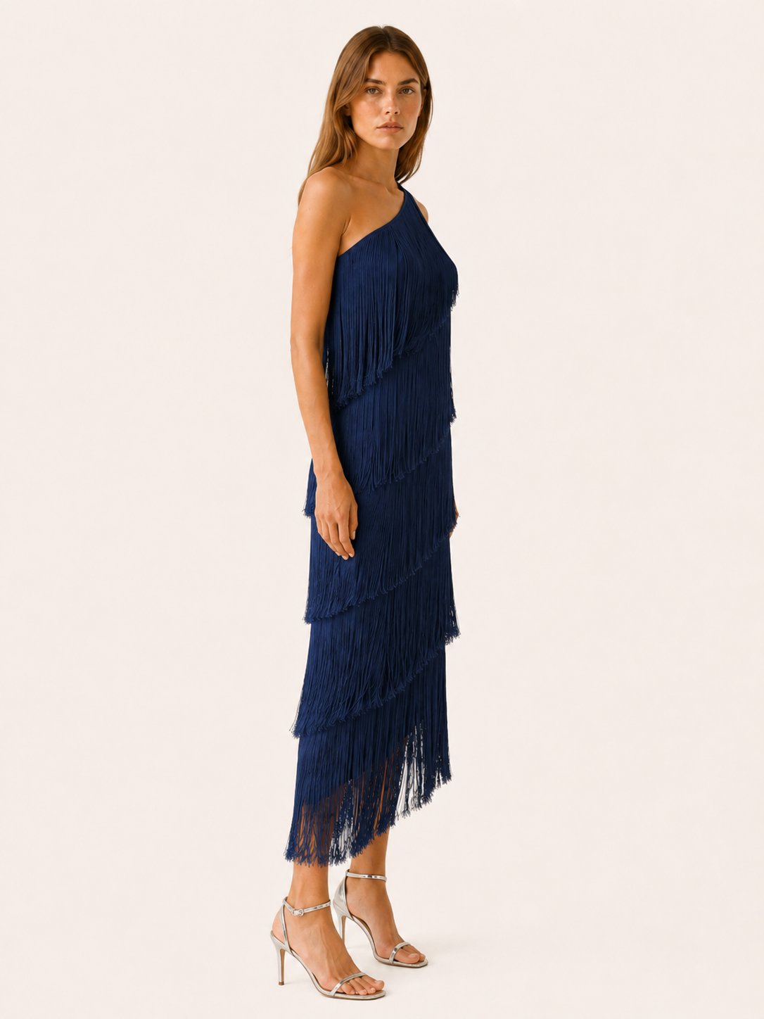 Simona | One Shoulder Fringe Midi Dress