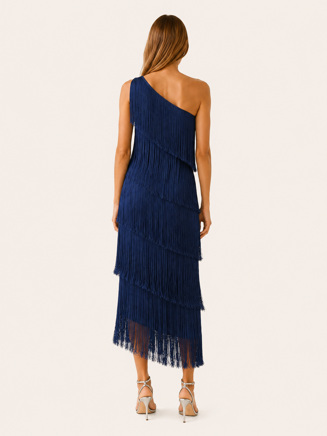 Simona | One Shoulder Fringe Midi Dress
