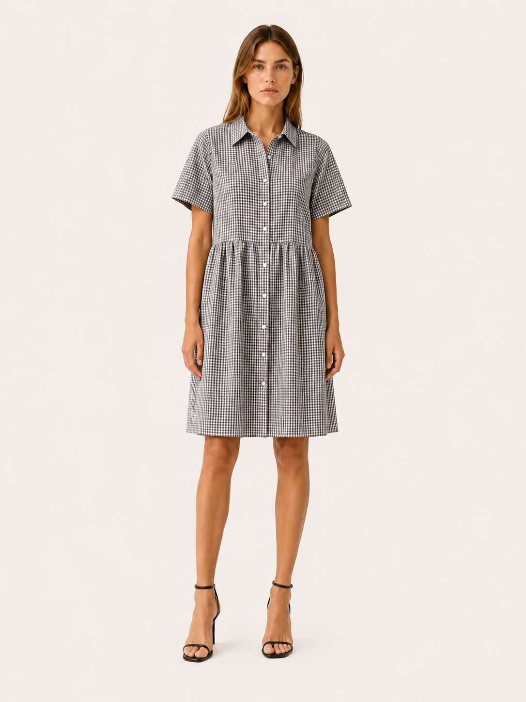 Sivara | Gingham Mini Dress with Button Front