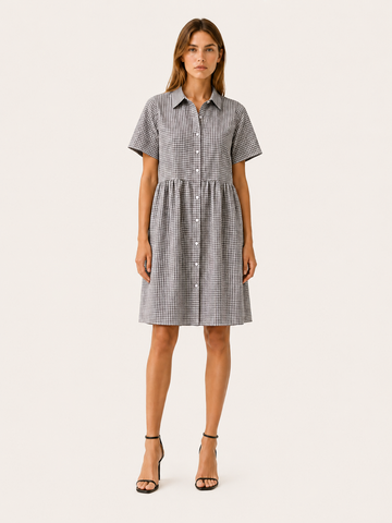 Sivara | Gingham Mini Dress with Button Front