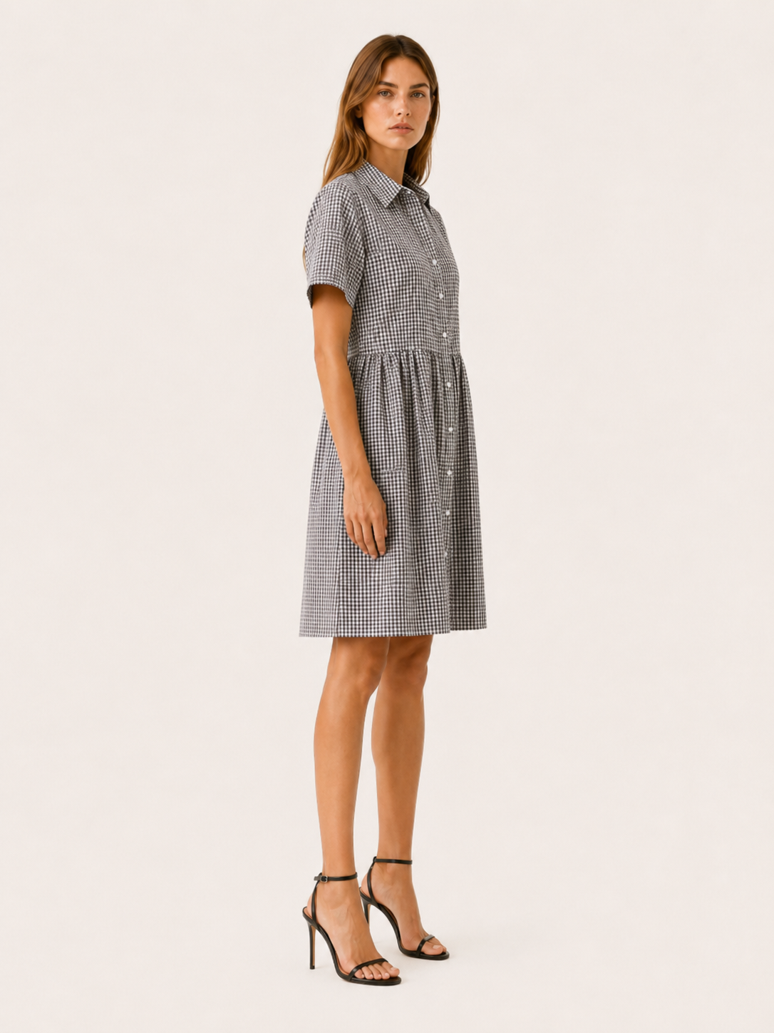 Sivara | Gingham Mini Dress with Button Front