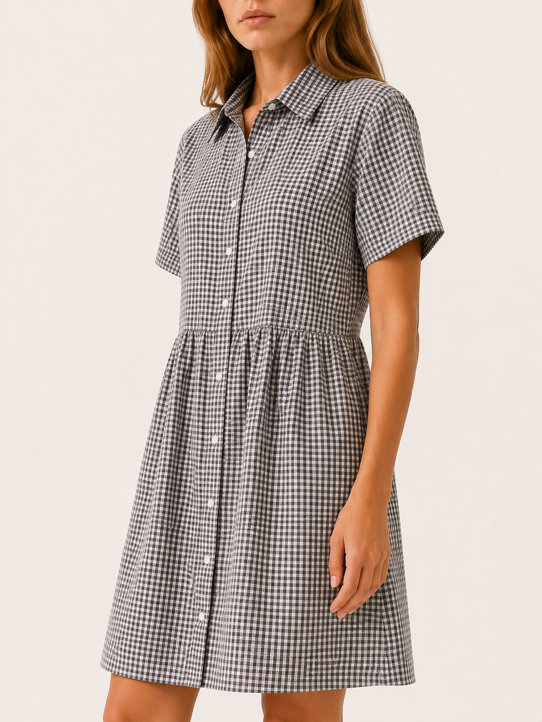 Sivara | Gingham Mini Dress with Button Front