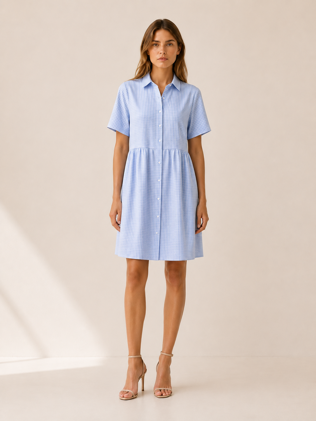 Sivara | Gingham Mini Dress with Button Front