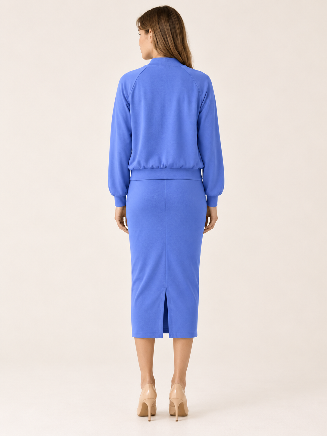 Solvra | Two Piece Midi Dress Set with Button Front Cardigan