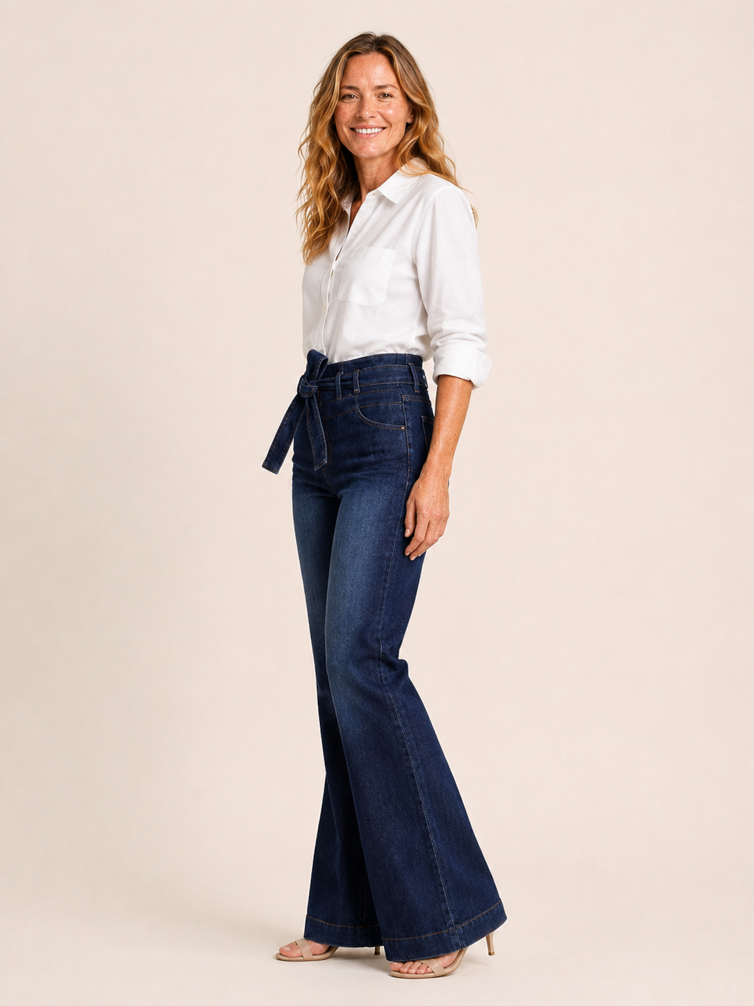 Sophie | Women's High Waisted Tie Belt Flare Jeans