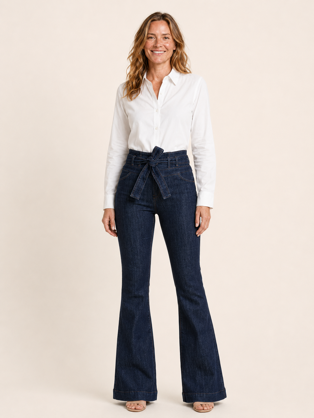 Sophie | Women's High Waisted Tie Belt Flare Jeans