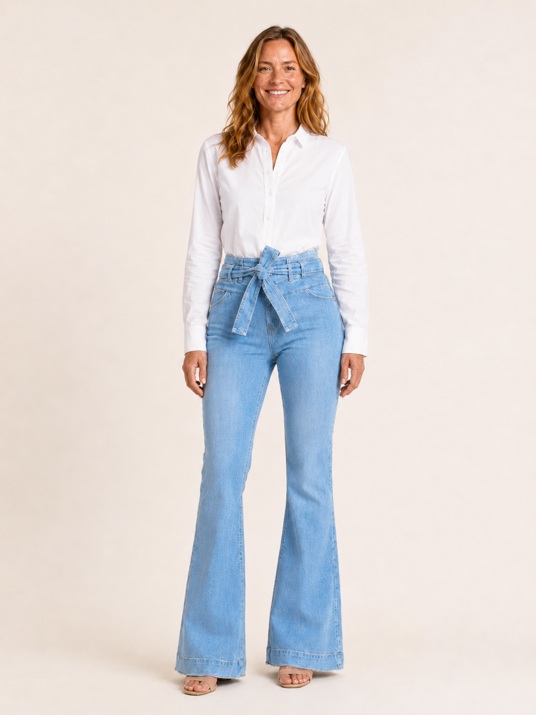 Sophie | Women's High Waisted Tie Belt Flare Jeans