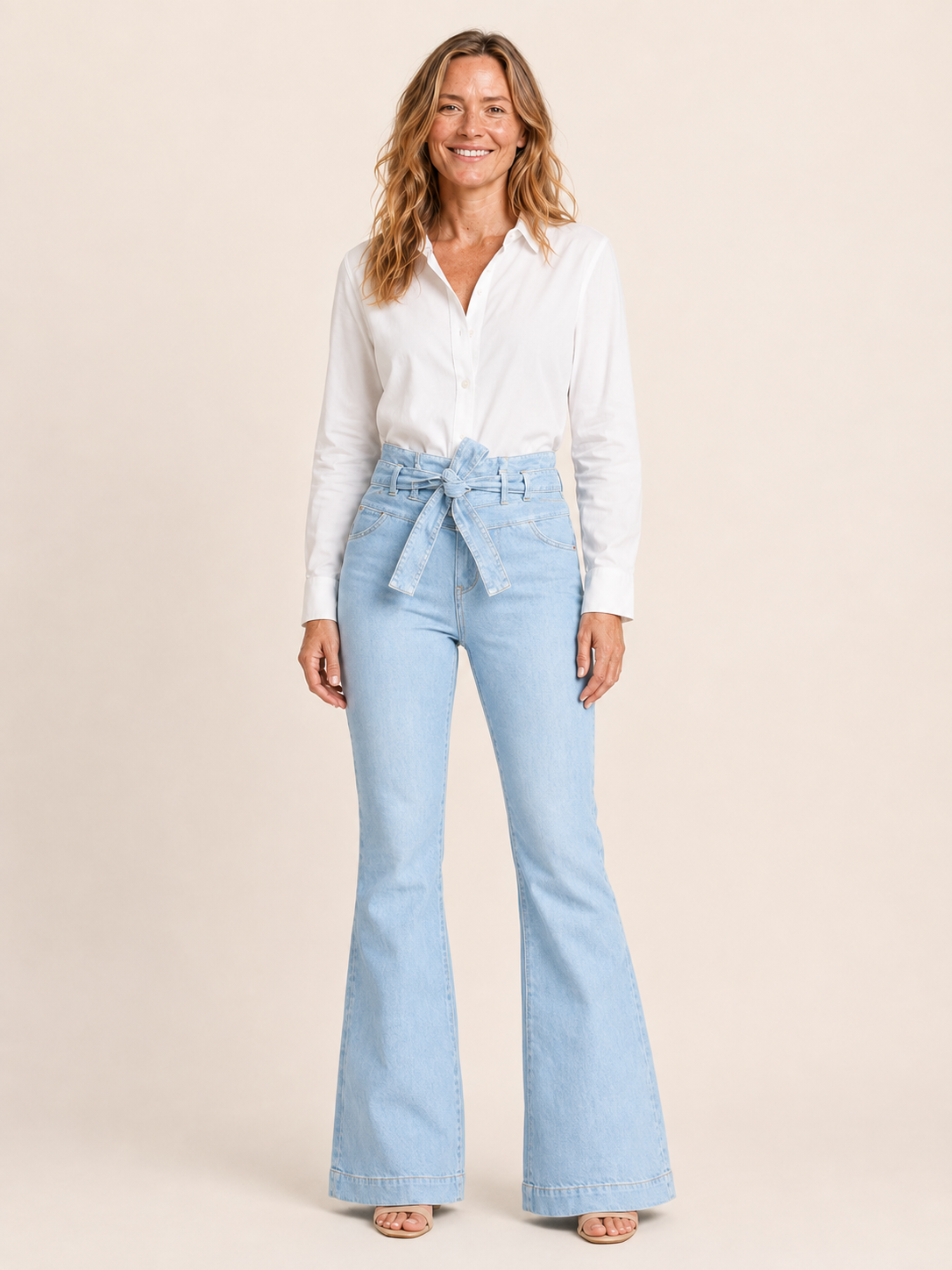 Sophie | Women's High Waisted Tie Belt Flare Jeans