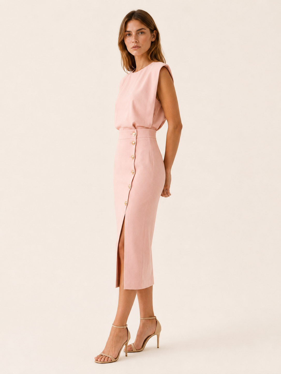 Suri | Midi Dress with Button Slit and Round Neck