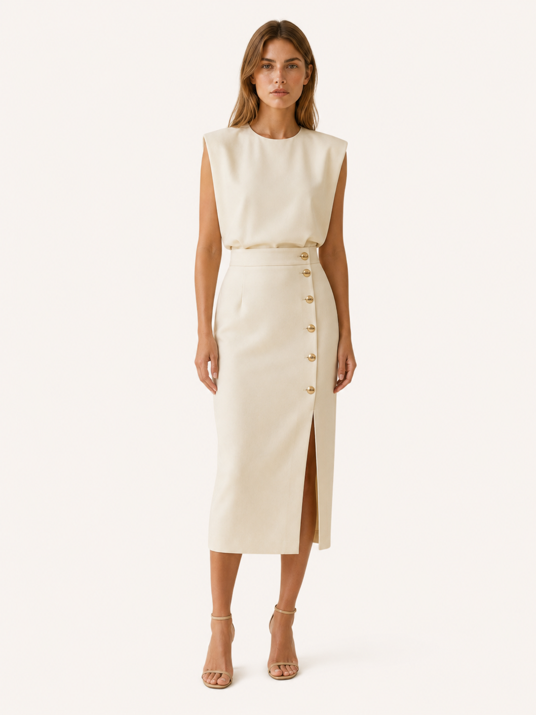 Suri | Midi Dress with Button Slit and Round Neck