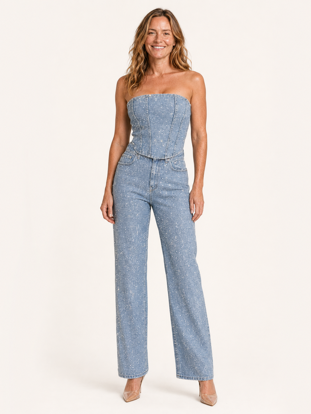 Talia | Women's Corset Top and Straight Leg Pants Two Piece Set