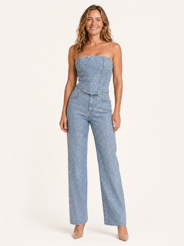 Talia | Women's Corset Top and Straight Leg Pants Two Piece Set