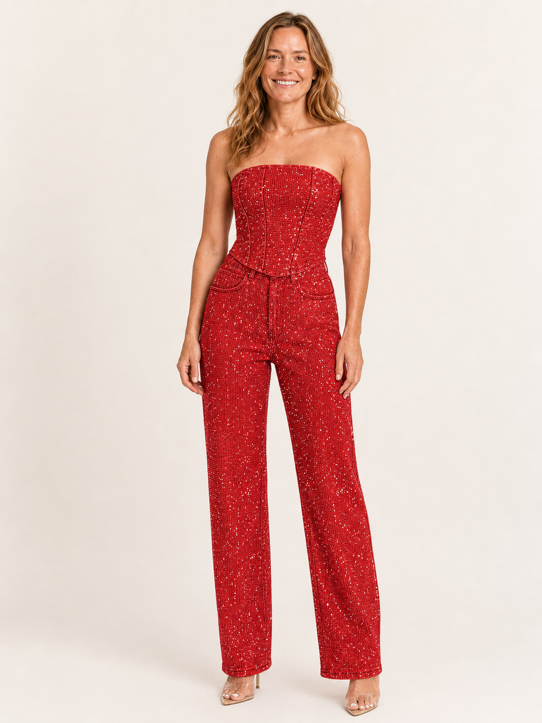 Talia | Women's Corset Top and Straight Leg Pants Two Piece Set