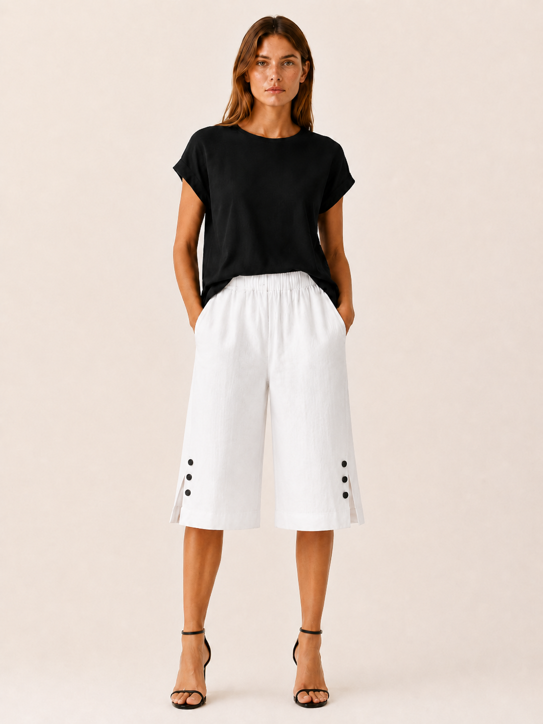 Tavienne | Women's Cropped Elastic Waist Pants