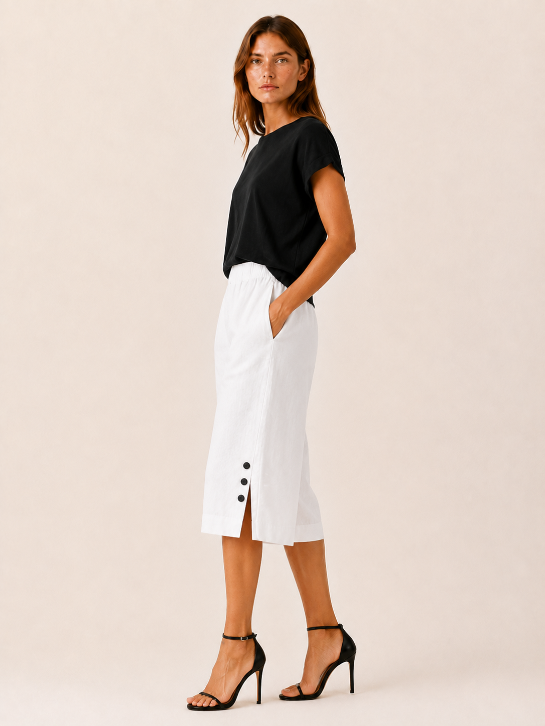 Tavienne | Women's Cropped Elastic Waist Pants