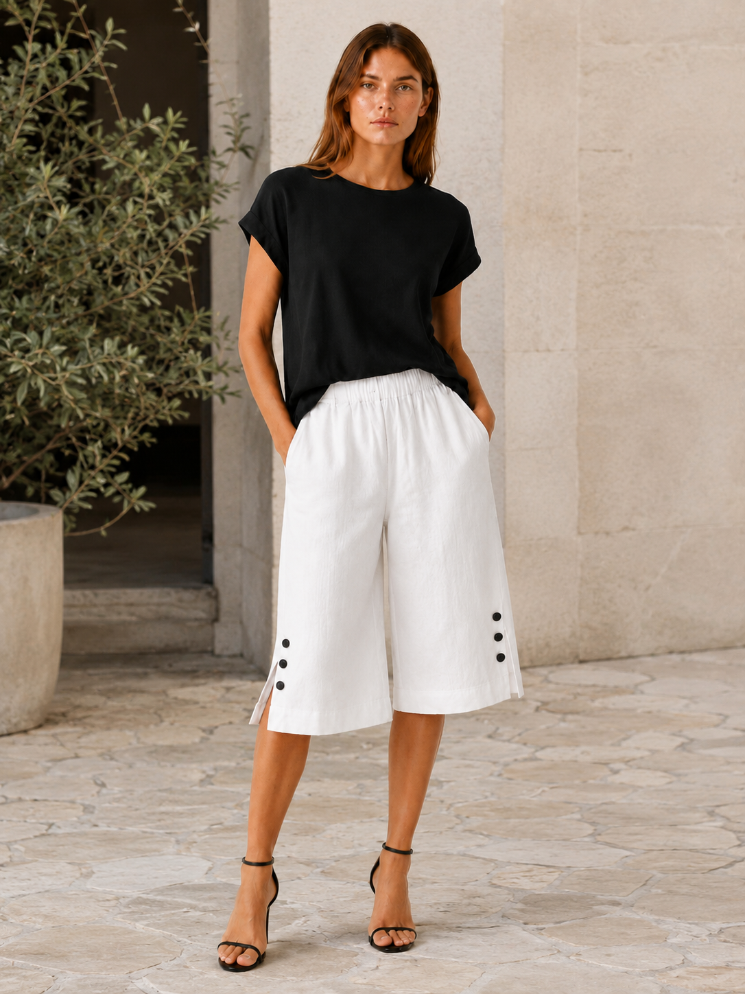 Tavienne | Women's Cropped Elastic Waist Pants