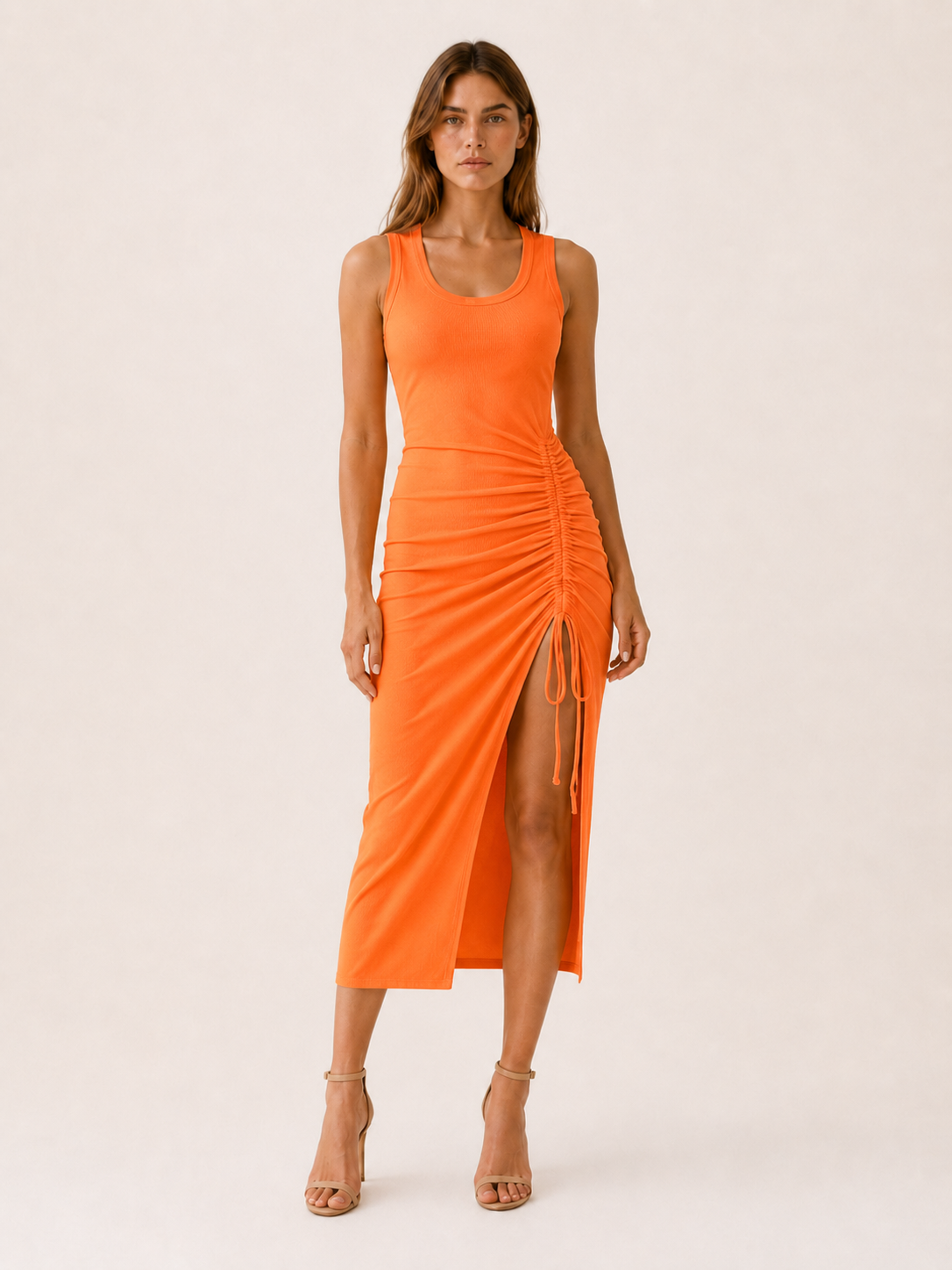 Tavryn | Ruched Midi Dress with Side Slit Tank Fit
