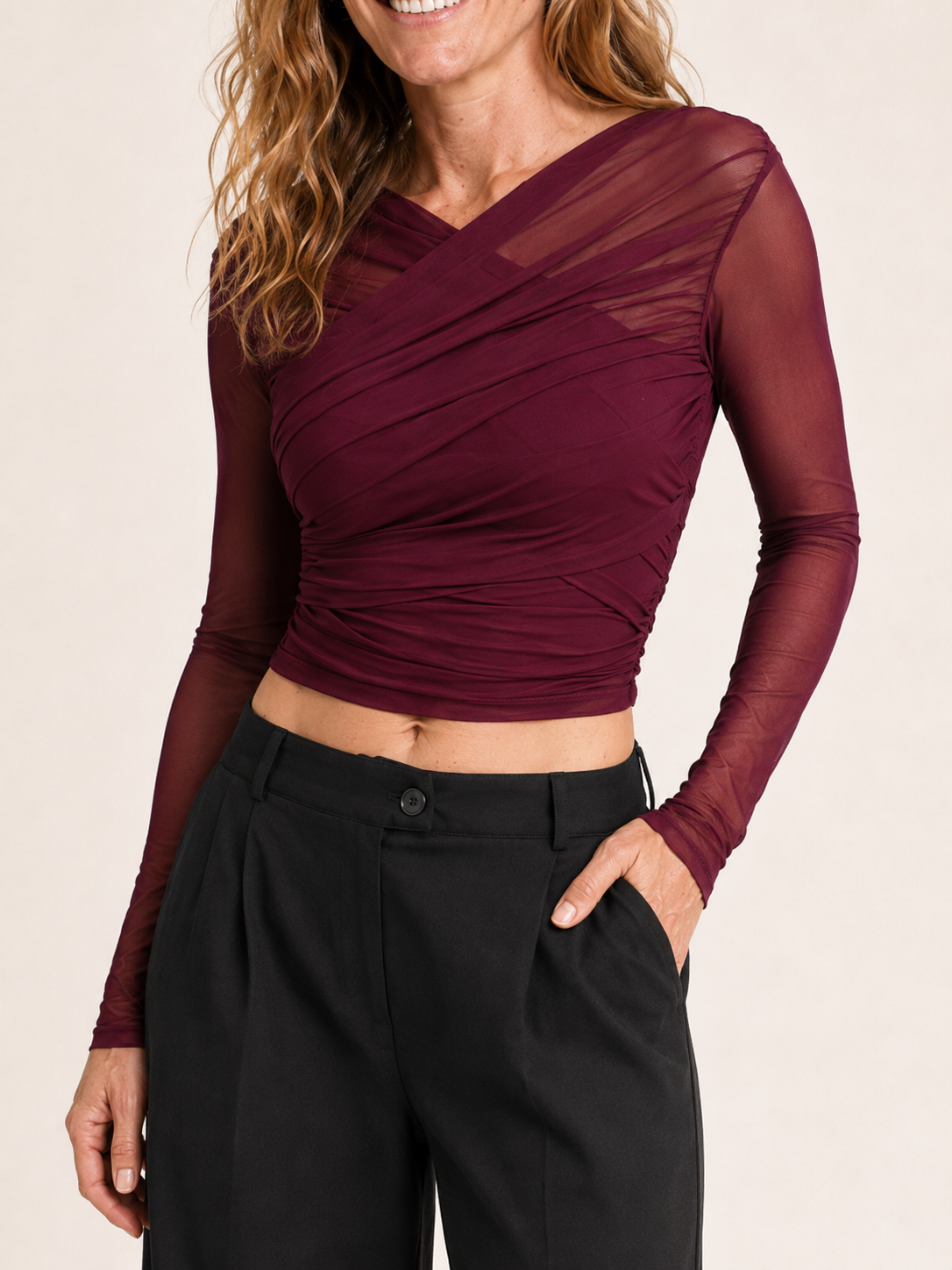 Thea | Women's Mesh Ruched Wrap Going Out Top