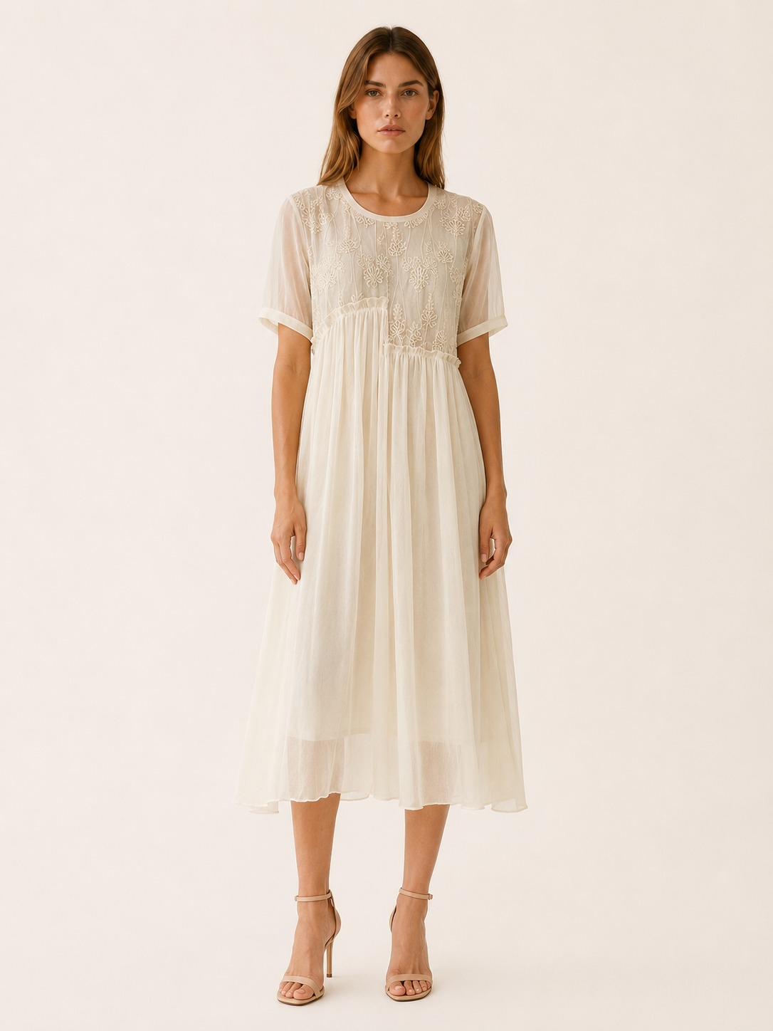 Theda | Summer Chiffon Midi Dress with Asymmetric Hem Boho