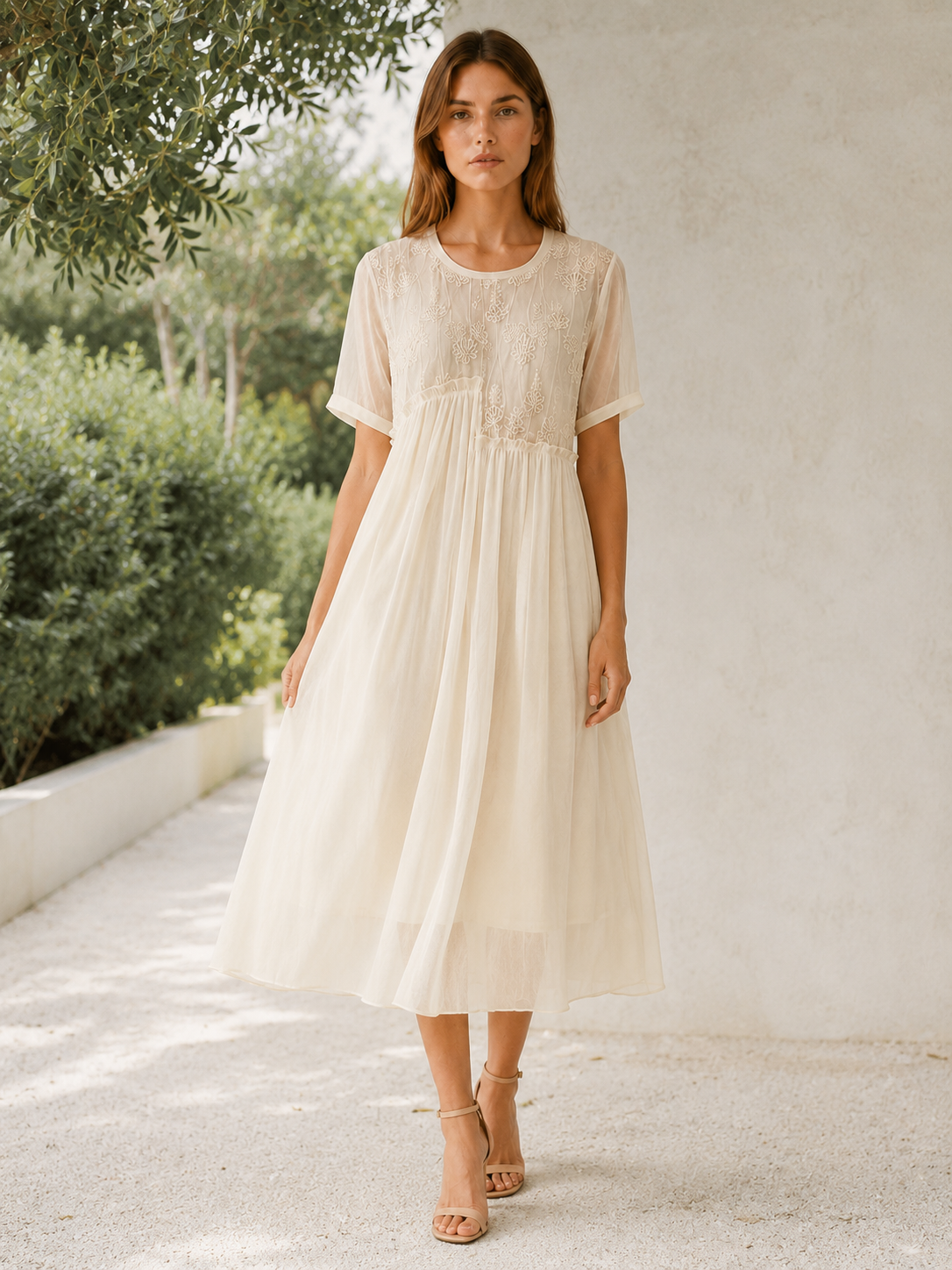 Theda | Summer Chiffon Midi Dress with Asymmetric Hem Boho