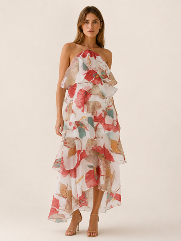 Thessaly | Halterneck Maxi Dress with Ruffle Skirt