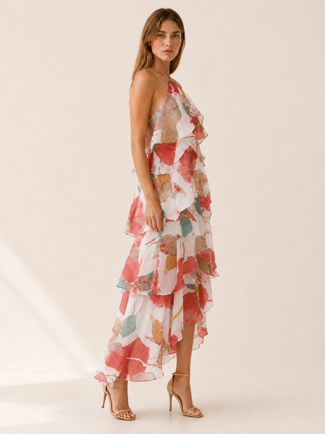 Thessaly | Halterneck Maxi Dress with Ruffle Skirt