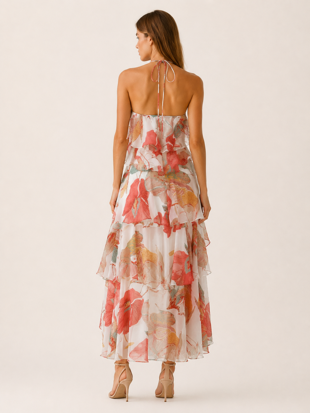 Thessaly | Halterneck Maxi Dress with Ruffle Skirt
