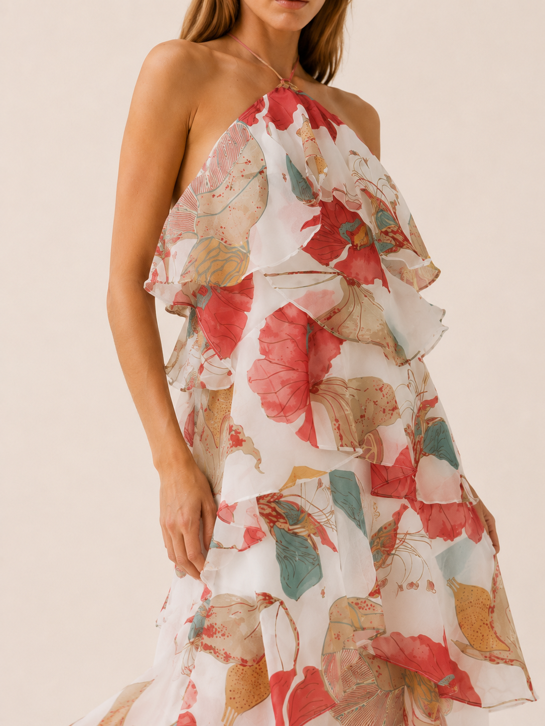 Thessaly | Halterneck Maxi Dress with Ruffle Skirt