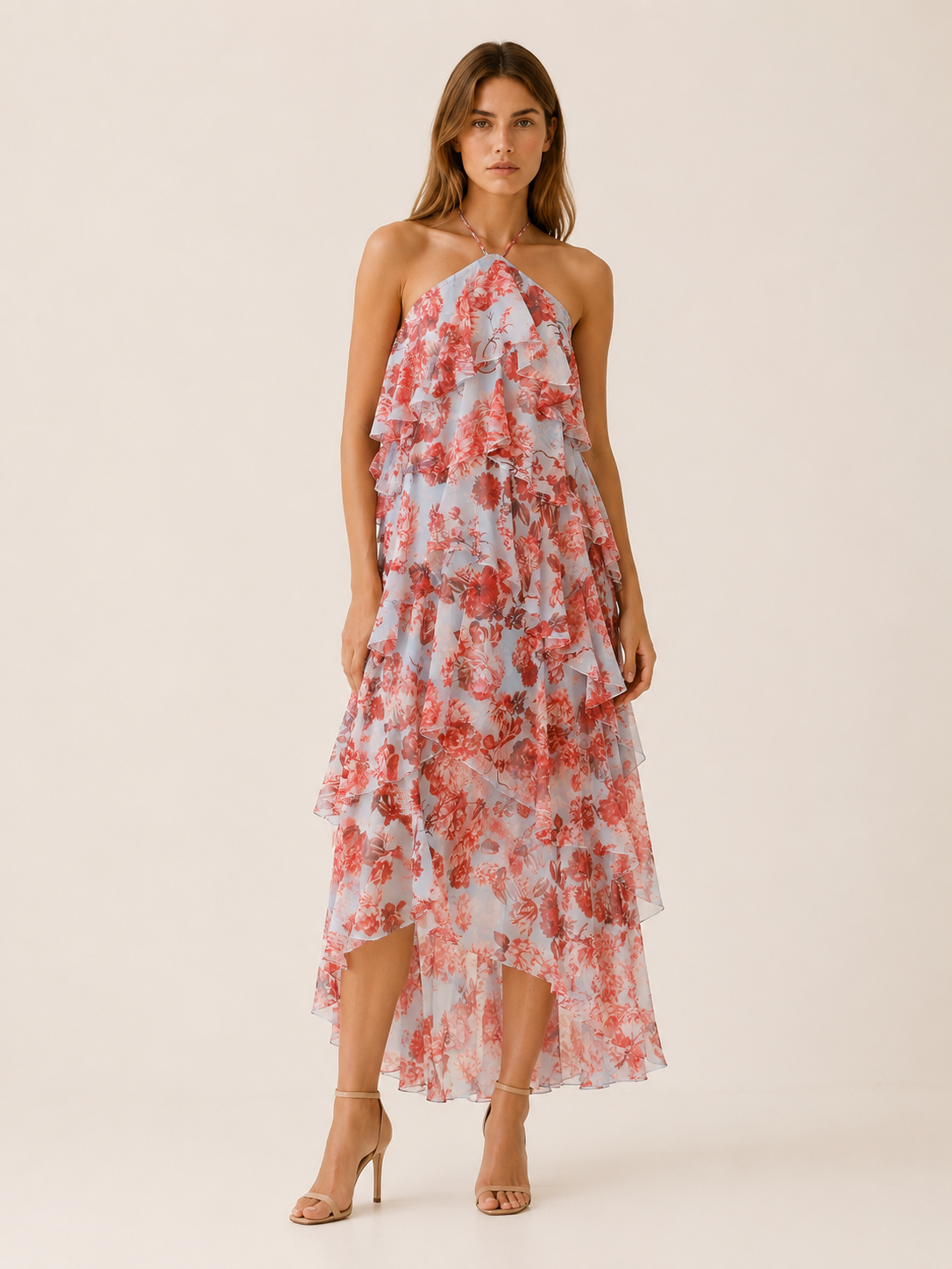 Thessaly | Halterneck Maxi Dress with Ruffle Skirt