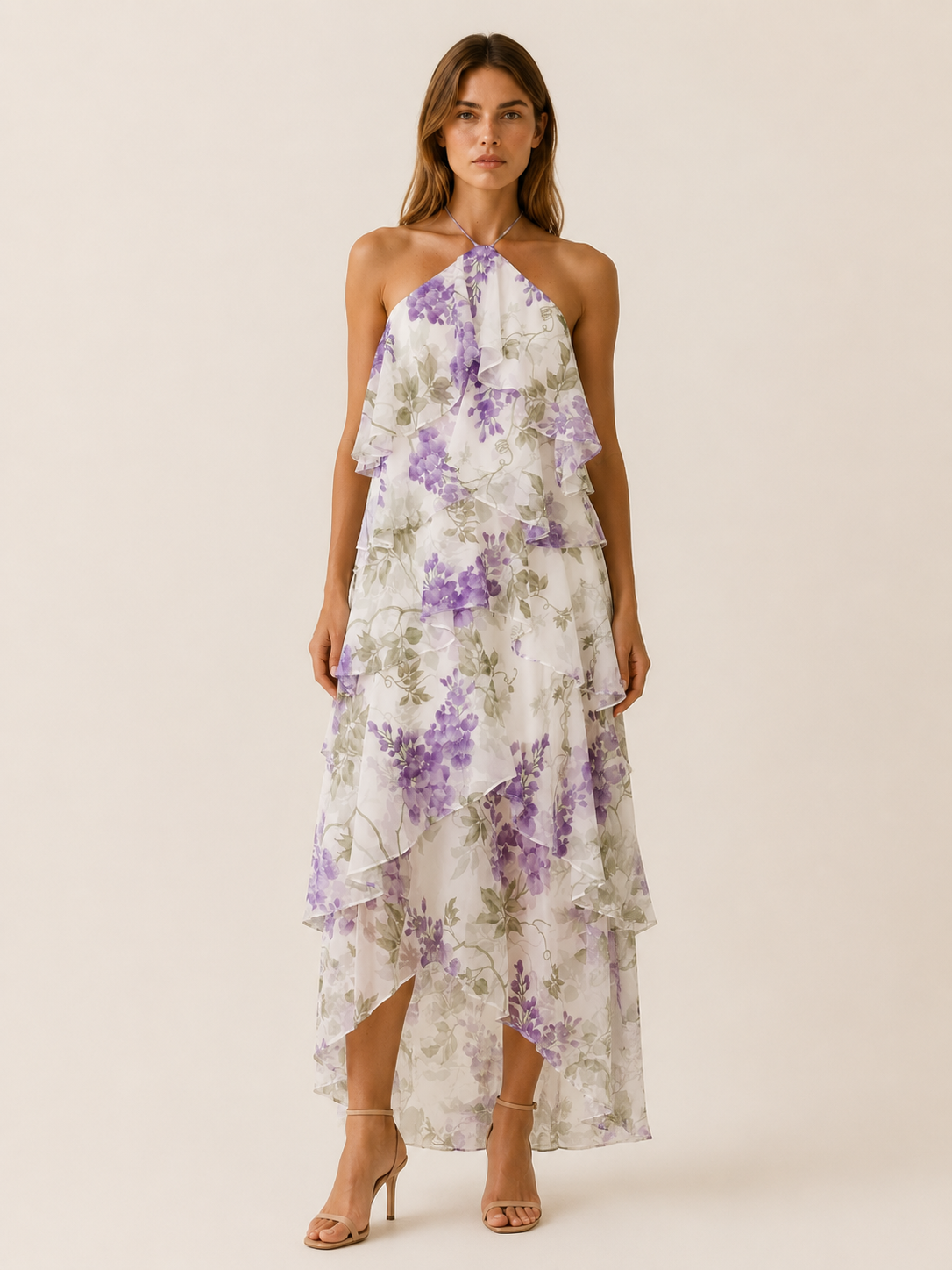 Thessaly | Halterneck Maxi Dress with Ruffle Skirt