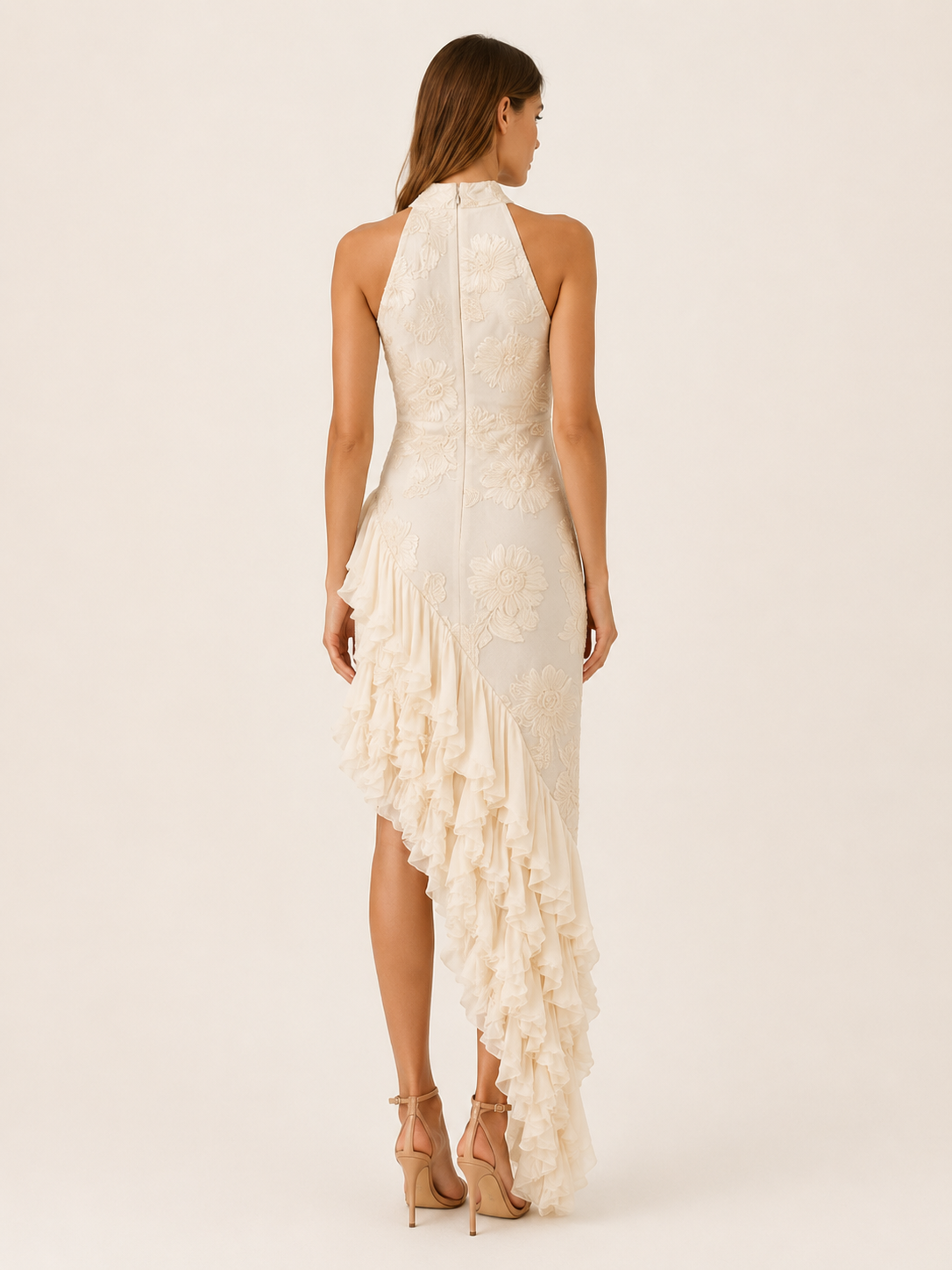 Tiana | Halter Neck Maxi Dress with Asymmetric Ruffle Hem