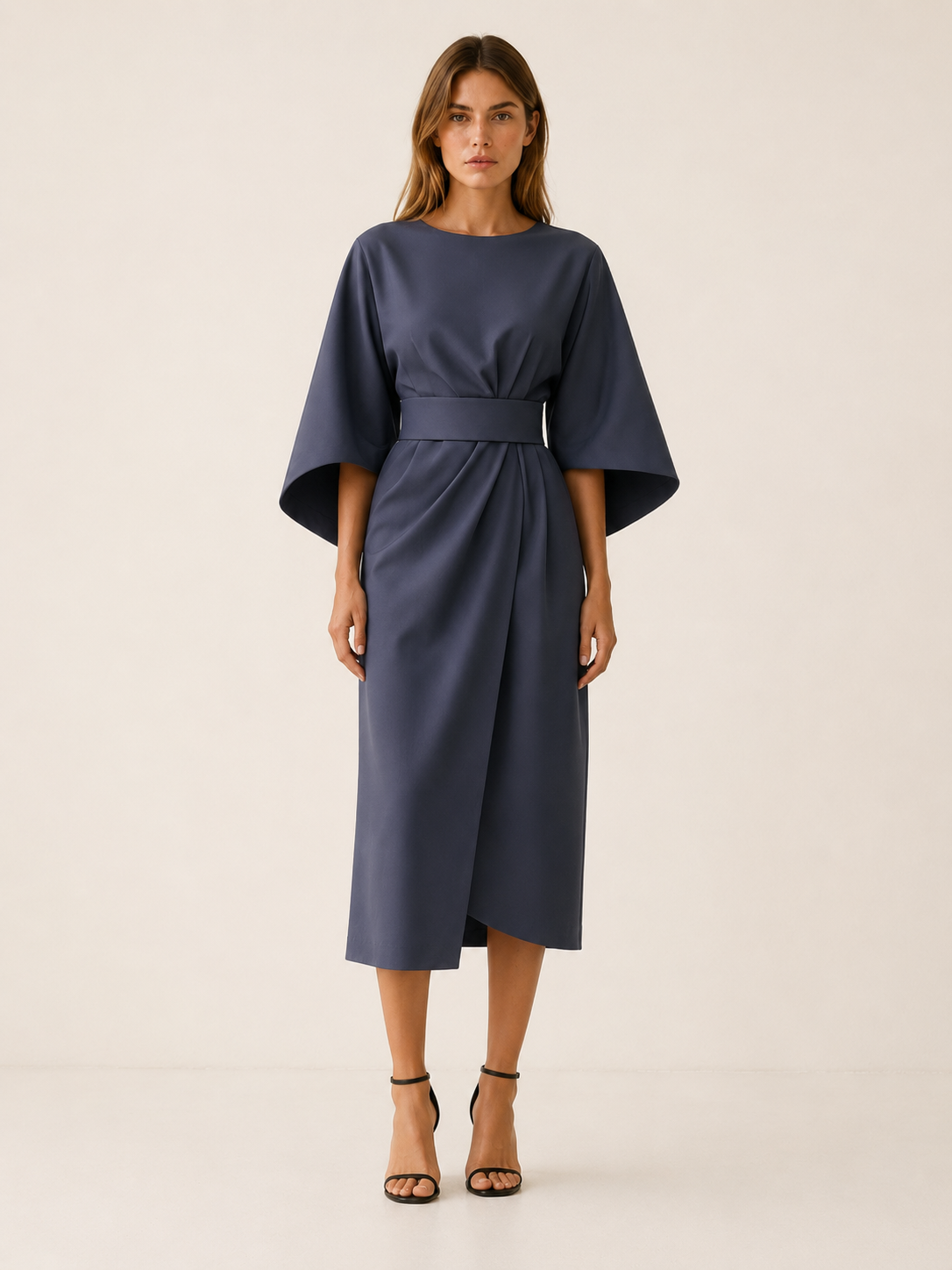 Tindra | Belted Midi Dress with Wide Sleeves