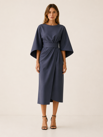 Tindra | Belted Midi Dress with Wide Sleeves